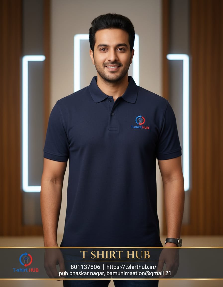 T-SHIRT HUB Exclusive brand Regular Fit T-Shirt for Men | Premium Super Combed Rich 100% Cotton Polo neck Navy Blue  T Shirt | Men's Ultra Soft Half Sleeve T-Shirt(YKTHPMBL2605)
