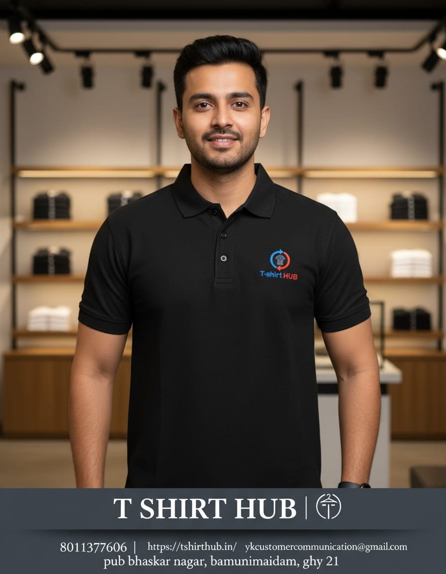 T-SHIRT HUB Exclusive brand Regular Fit T-Shirt for Men | Premium Super Combed Rich 100% Cotton Polo neck BLACK  T Shirt | Men's Ultra Soft Half Sleeve T-Shirt(YKTHPMB2604)